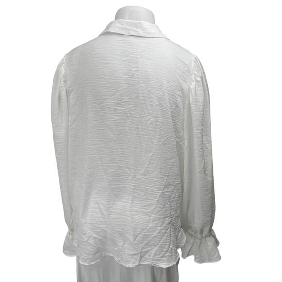 NEW ASOS White Ruffle Long Sleeve Collared Button Down Shirt Blouse Top Size 22 - Picture 2 of 4